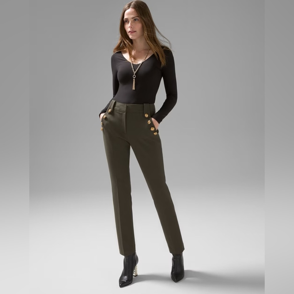 White House Black Market WHBM Jolie Button Straight Luxe Stretch Pant